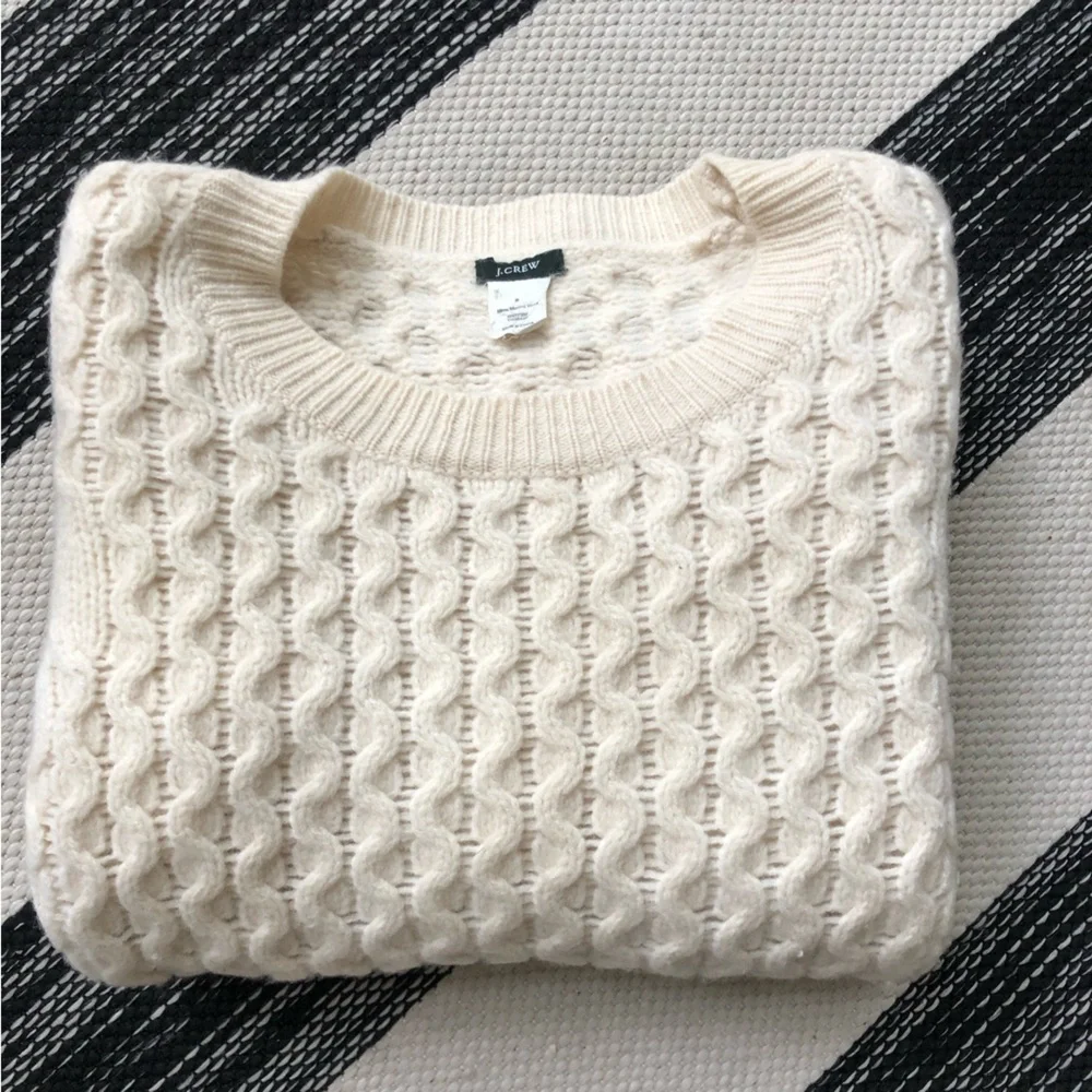 J. Crew 100% Wool Cable Knit Crewneck Sweater Size: S‎